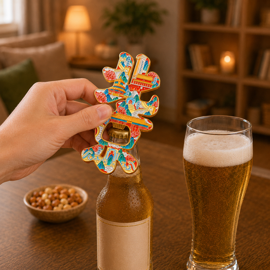 Magnetic Bottle Opener & Refrigerator Magnet | Beijing “Jing” Chinese Character & Landmark Design | 3D Enamel Capital City Gift | Kitchen Décor