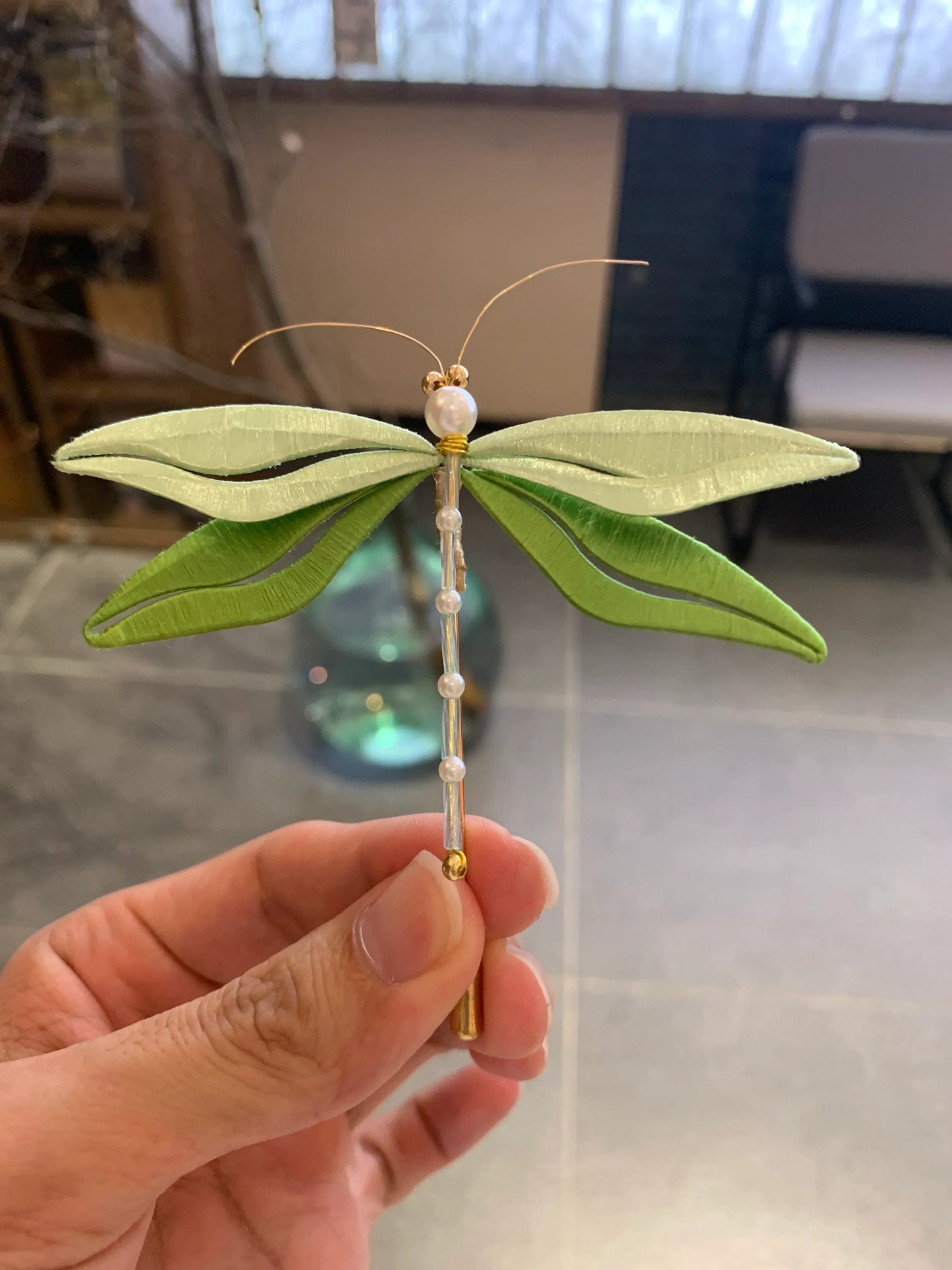 Handmade dragonfly brooch crafted with Chinese traditional winding flower technique - Liubaishop