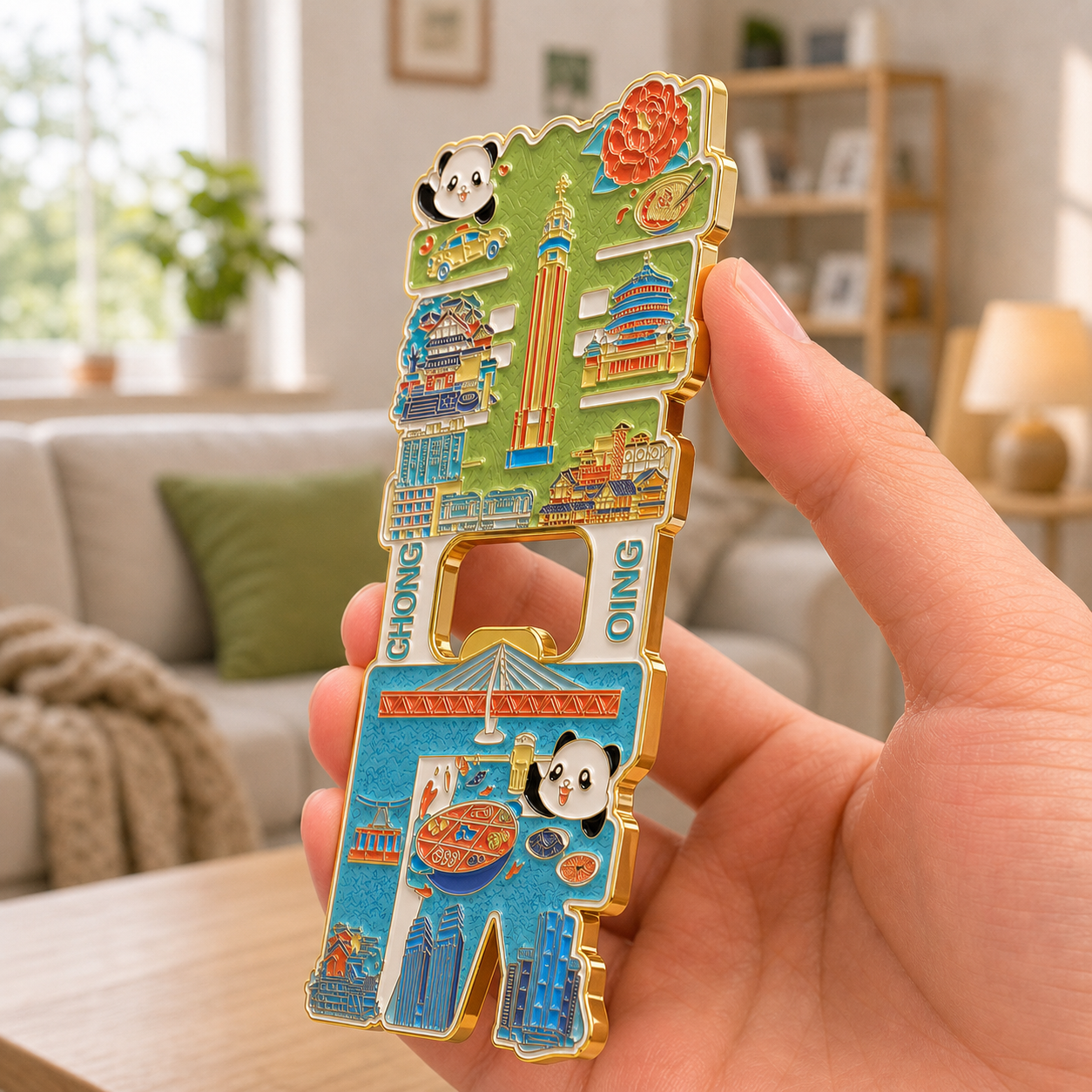 Magnetic Bottle Opener & Refrigerator Magnet | Cute Panda & Hotpot design |3D Zinc Alloy Metal Landmark Memorial Gift & Kitchen Decor