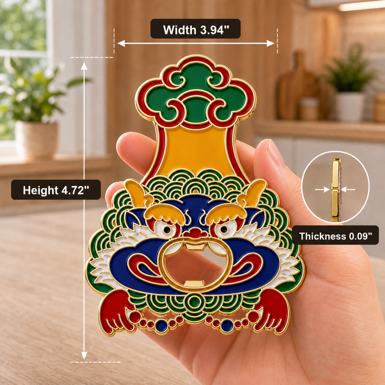 Magnetic Bottle Opener & Refrigerator Magnet | Zipak Guardian Beast | Tibetan-Inspired 3D Enamel Gift |Kitchen Decor