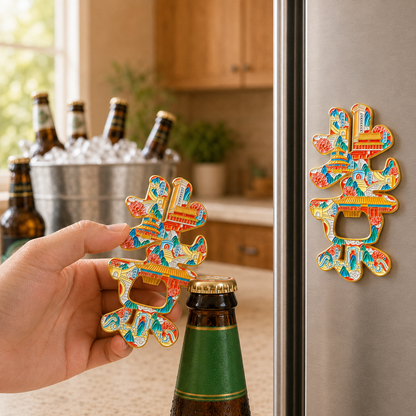 Magnetic Bottle Opener & Refrigerator Magnet | Beijing “Jing” Chinese Character & Landmark Design | 3D Enamel Capital City Gift | Kitchen Décor