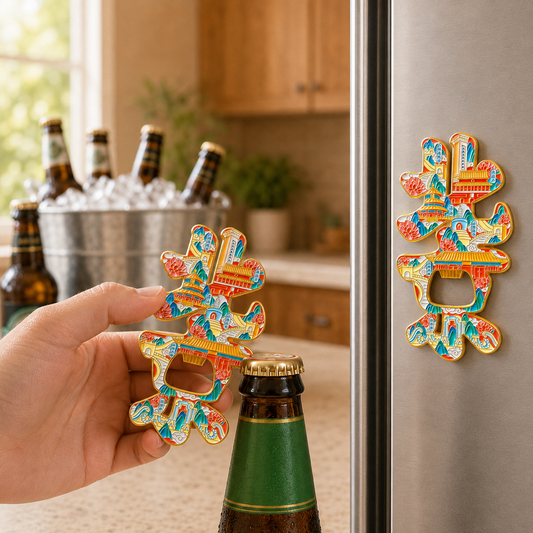 Magnetic Bottle Opener & Refrigerator Magnet | Beijing “Jing” Chinese Character & Landmark Design | 3D Enamel Capital City Gift | Kitchen Décor