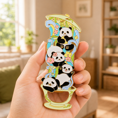 Magnetic Bottle Opener & Refrigerator Magnet | Chengdu Giant Panda & Bamboo Design | Cute 3D Enamel Sichuan Gift | Kitchen Décor