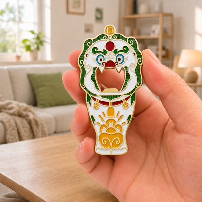 Magnetic Bottle Opener & Refrigerator Magnet | Chinese Guardian Lion design | Auspicious Temple Guardian |Kitchen Decor