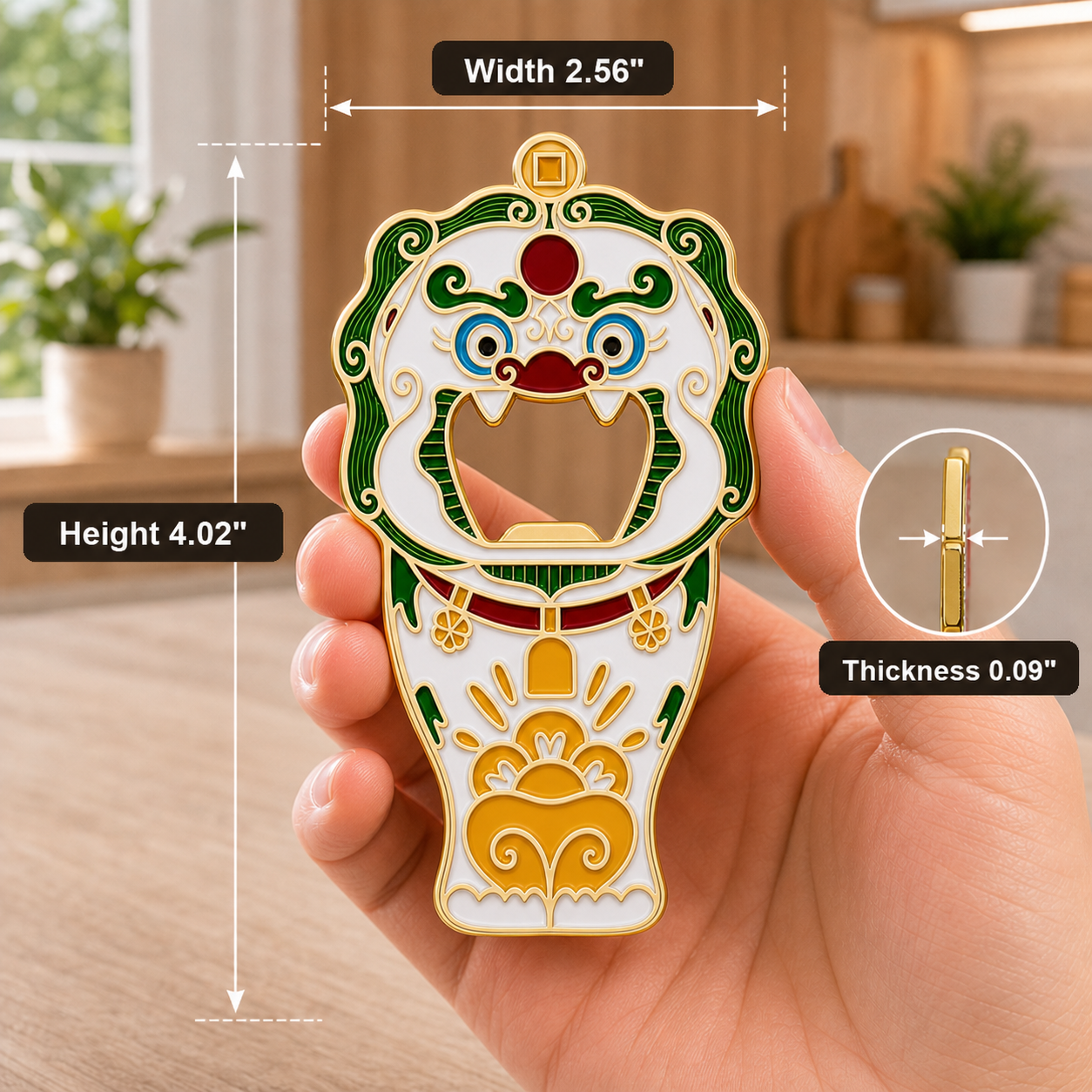 Magnetic Bottle Opener & Refrigerator Magnet | Chinese Guardian Lion design | Auspicious Temple Guardian |Kitchen Decor