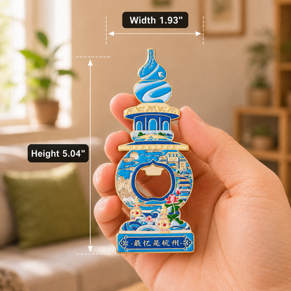 Magnetic Bottle Opener & Refrigerator Magnet | Hangzhou Three Pools Mirroring the Moon Design | West Lake 3D Enamel Gift | Kitchen Decor