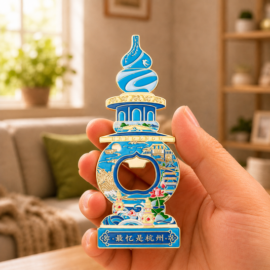 3D Landmark Travel Souvenir Gift | Chinese Lakeside Pagoda & Lotus Design | Magnetic Bottle Opener & Refrigerator Magnet | Kitchen Decor