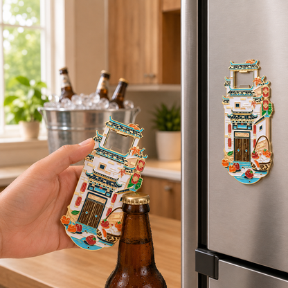 Magnetic Bottle Opener & Refrigerator Magnet | Hongcun Ancient Village Design | Huizhou Architecture 3D Enamel Gift | Kitchen Décor