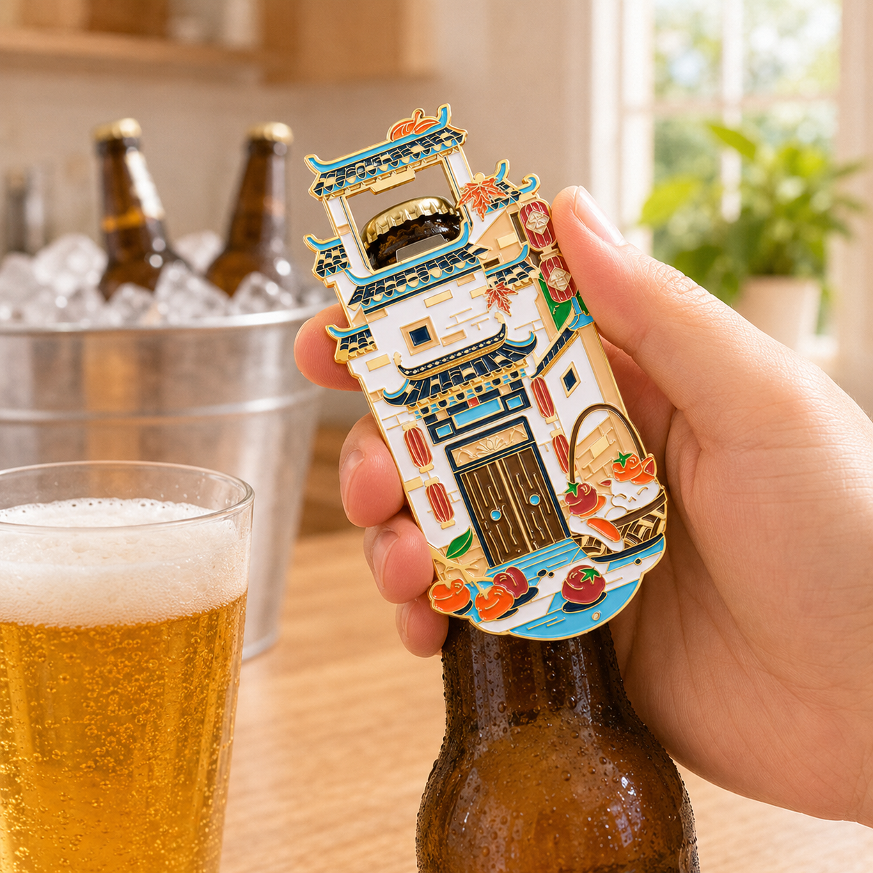 Magnetic Bottle Opener & Refrigerator Magnet | Hongcun Ancient Village Design | Huizhou Architecture 3D Enamel Gift | Kitchen Décor