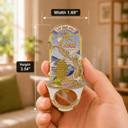 Magnetic Bottle Opener & Refrigerator Magnet | Lanzhou Beef Noodles & Yellow River Design | 3D Enamel Gansu Gift | Kitchen Décor