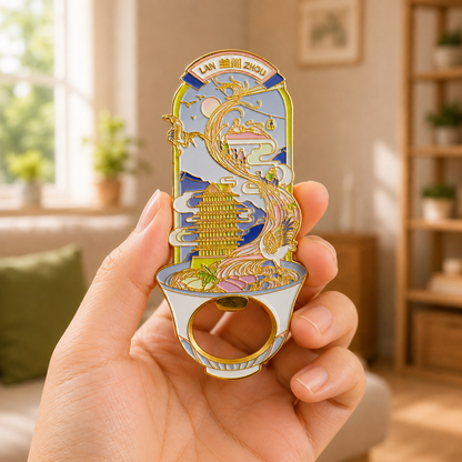 Magnetic Bottle Opener & Refrigerator Magnet | Lanzhou Beef Noodles & Yellow River Design | 3D Enamel Gansu Gift | Kitchen Décor