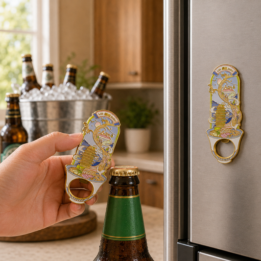 Magnetic Bottle Opener & Refrigerator Magnet | Lanzhou Beef Noodles & Yellow River Design | 3D Enamel Gansu Gift | Kitchen Décor