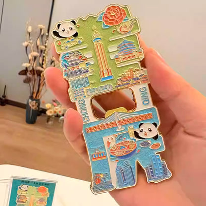 Magnetic Bottle Opener & Refrigerator Sticker |Follow the Panda to Open Your Happiness| Cultural Gift & Kitchen Decor| Chongqing Landmark Souvenir