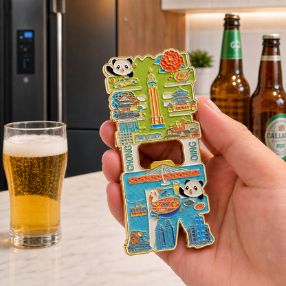 Magnetic Bottle Opener & Refrigerator Magnet | Cute Panda & Hotpot design |3D Zinc Alloy Metal Landmark Memorial Gift & Kitchen Decor