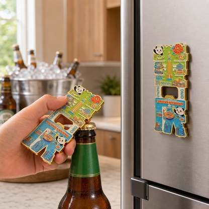 Magnetic Bottle Opener & Refrigerator Magnet | Cute Panda & Hotpot design |3D Zinc Alloy Metal Landmark Memorial Gift & Kitchen Decor