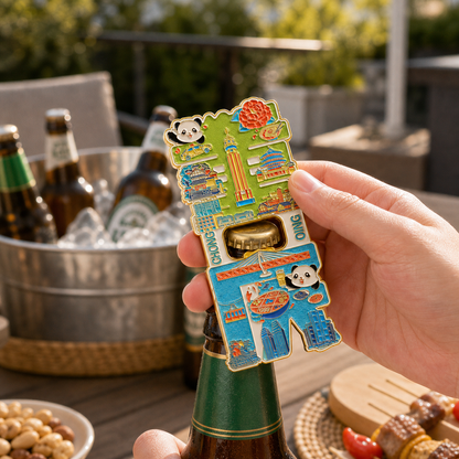 Magnetic Bottle Opener & Refrigerator Magnet | Cute Panda & Hotpot design |3D Zinc Alloy Metal Landmark Memorial Gift & Kitchen Decor