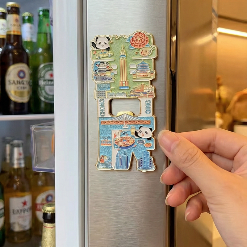 Magnetic Bottle Opener & Refrigerator Sticker |Follow the Panda to Open Your Happiness| Cultural Gift & Kitchen Decor| Chongqing Landmark Souvenir