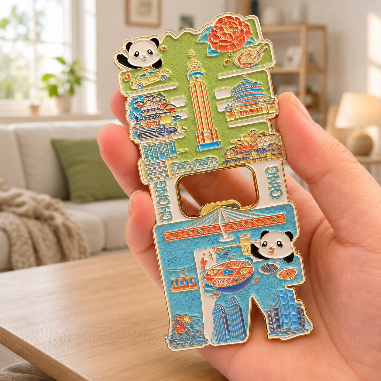 Magnetic Bottle Opener & Refrigerator Magnet | Cute Panda & Hotpot design |3D Zinc Alloy Metal Landmark Memorial Gift & Kitchen Decor