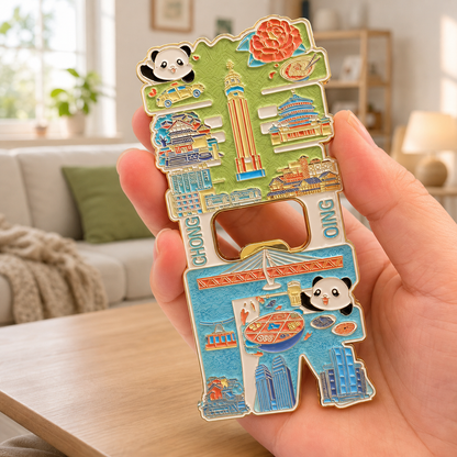 Magnetic Bottle Opener & Refrigerator Magnet | Cute Panda & Hotpot design |3D Zinc Alloy Metal Landmark Memorial Gift & Kitchen Decor