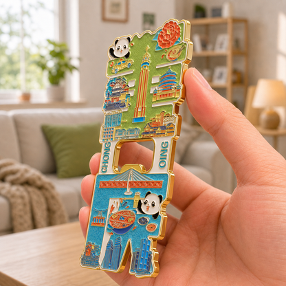 Magnetic Bottle Opener & Refrigerator Magnet | Cute Panda & Hotpot design |3D Zinc Alloy Metal Landmark Memorial Gift & Kitchen Decor