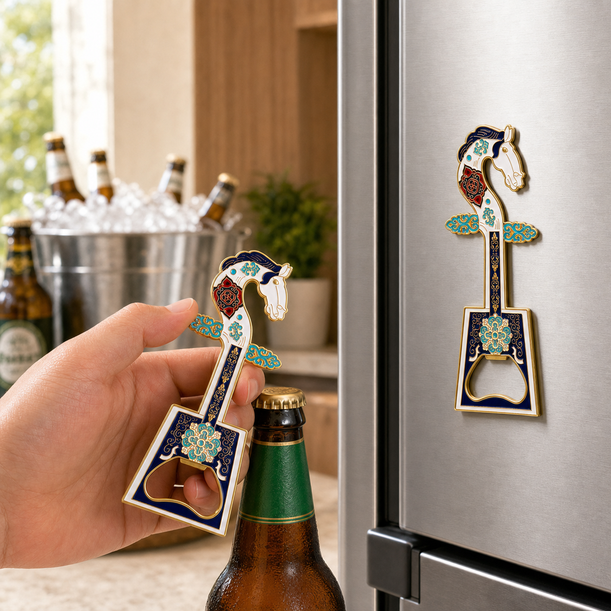 Magnetic Bottle Opener & Refrigerator Magnet | Chinese  Morin Khuur design | Personalized Gifts |Kitchen Decor