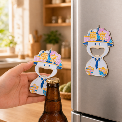 Magnetic Bottle Opener & Refrigerator Magnet | Nanjing Duck City Design | Playful 3D Enamel Travel Gift | Kitchen Décor