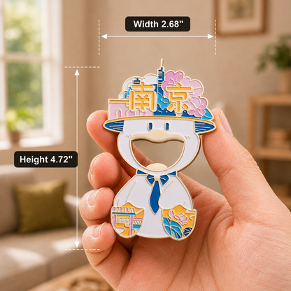 Magnetic Bottle Opener & Refrigerator Magnet | Nanjing Duck City Design | Playful 3D Enamel Travel Gift | Kitchen Décor