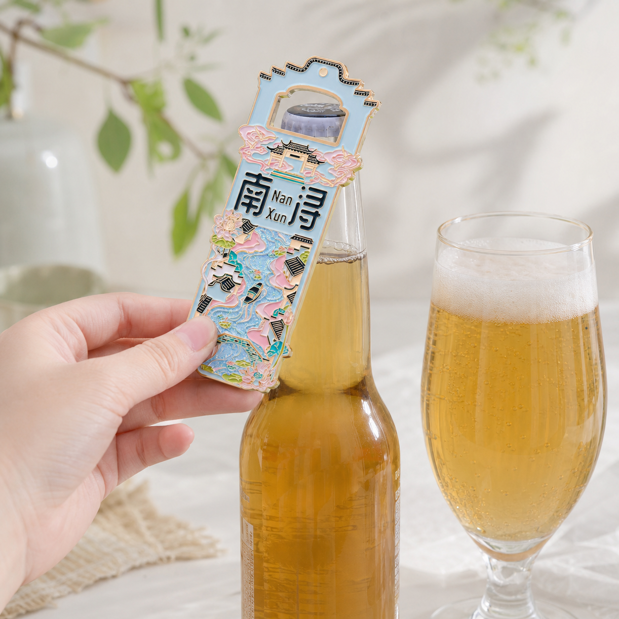 Magnetic Bottle Opener & Refrigerator Magnet | Nanxun Ancient Water Town Design | Jiangnan 3D Enamel Travel Gift | Kitchen Décor