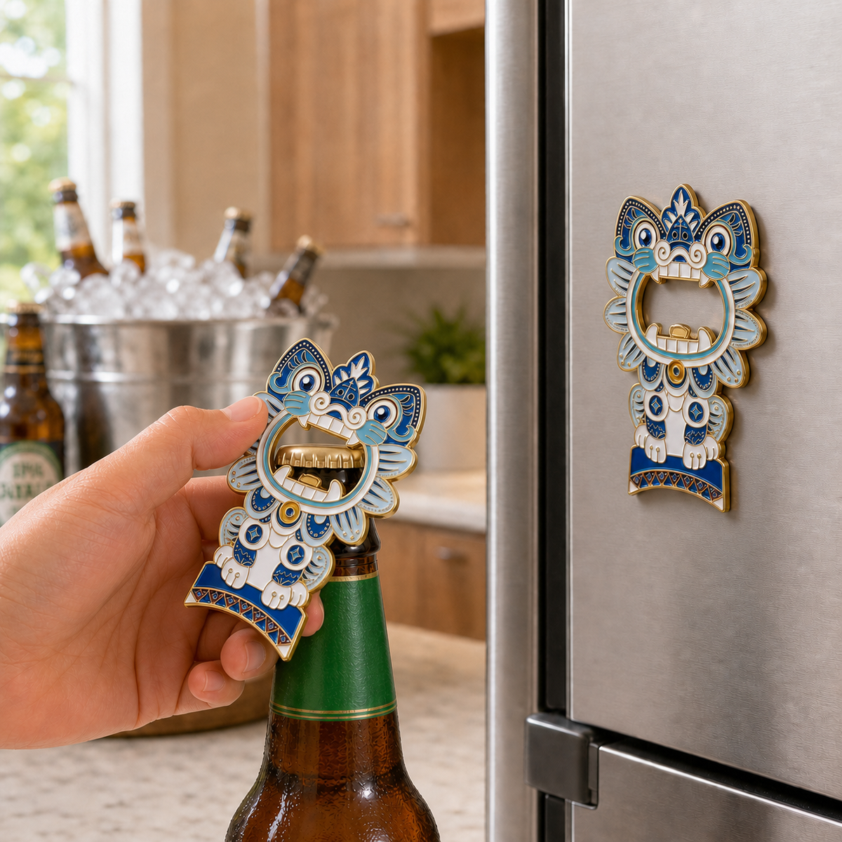 3D Landmark Travel Souvenir Gift | Chinese  Cat Roof Guardian design | Magnetic Bottle Opener & Refrigerator Magnet | Kitchen Decor