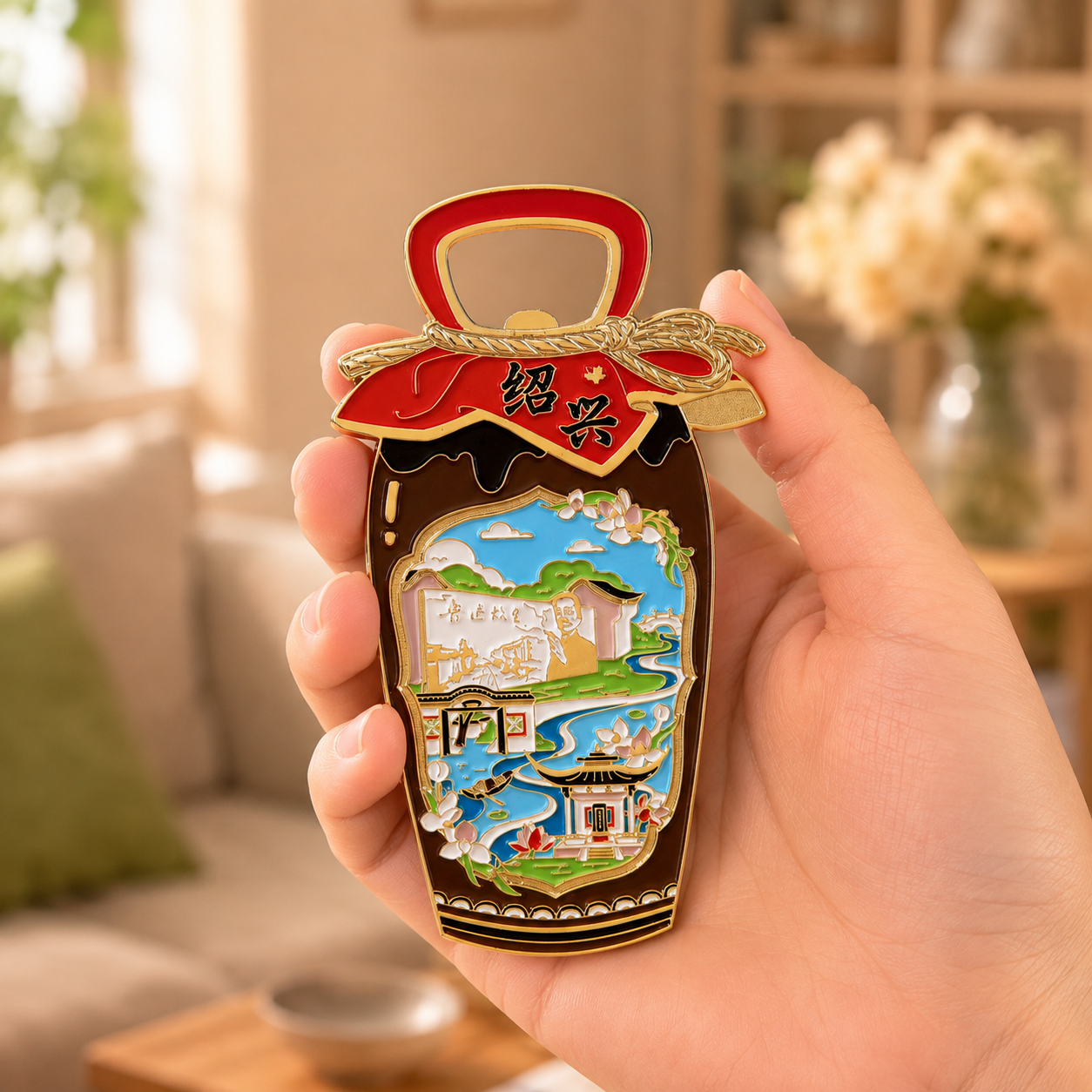 Magnetic Bottle Opener & Refrigerator Magnet | Shaoxing Huangjiu Wine Jar Design | Nü’er Hong 3D Enamel Gift | Kitchen Décor