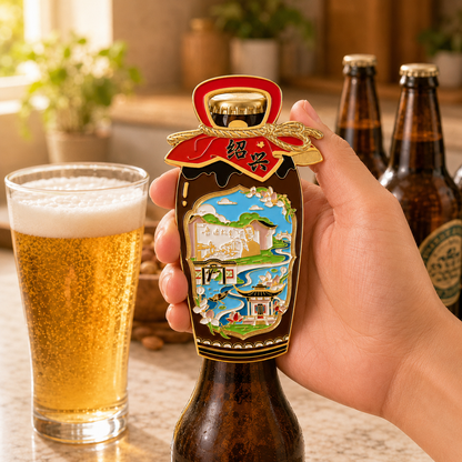 Magnetic Bottle Opener & Refrigerator Magnet | Shaoxing Huangjiu Wine Jar Design | Nü’er Hong 3D Enamel Gift | Kitchen Décor