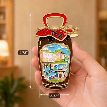 Magnetic Bottle Opener & Refrigerator Magnet | Shaoxing Huangjiu Wine Jar Design | Nü’er Hong 3D Enamel Gift | Kitchen Décor