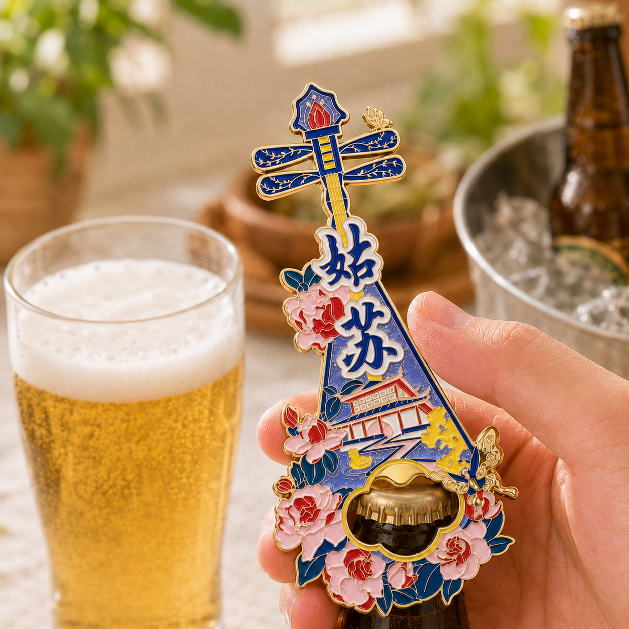 Magnetic Bottle Opener & Refrigerator Magnet | Suzhou Pingtan Pipa Design | Jiangnan Garden 3D Enamel Gift | Kitchen Décor