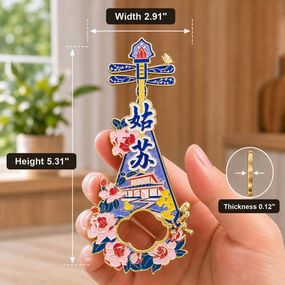 Magnetic Bottle Opener & Refrigerator Magnet | Suzhou Pingtan Pipa Design | Jiangnan Garden 3D Enamel Gift | Kitchen Décor
