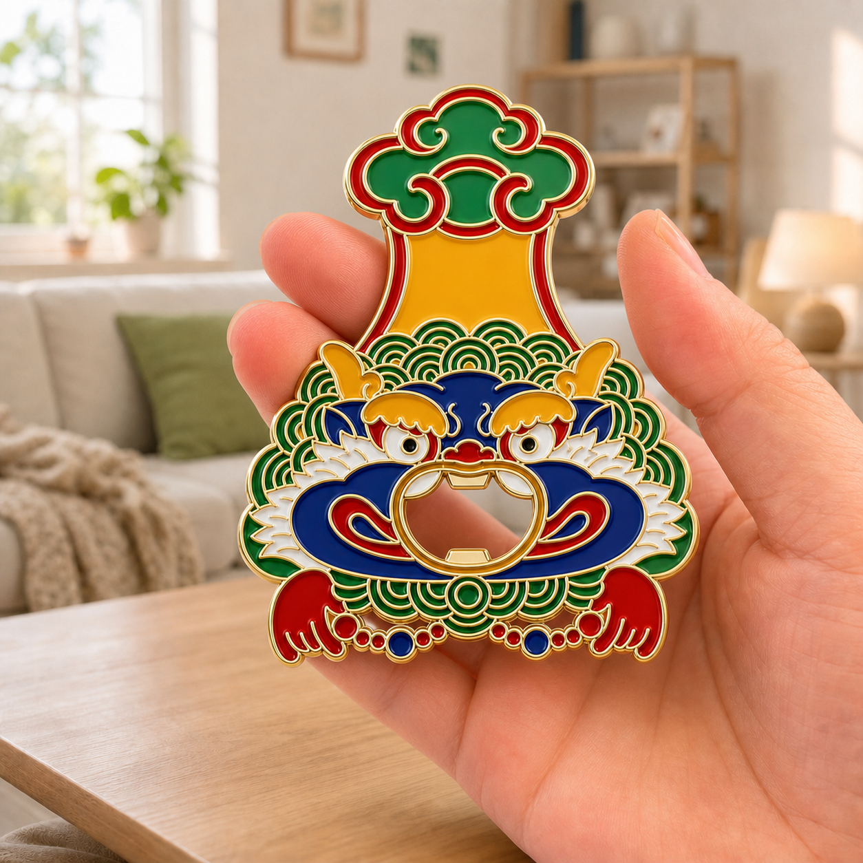 Magnetic Bottle Opener & Refrigerator Magnet | Zipak Guardian Beast | Tibetan-Inspired 3D Enamel Gift |Kitchen Decor